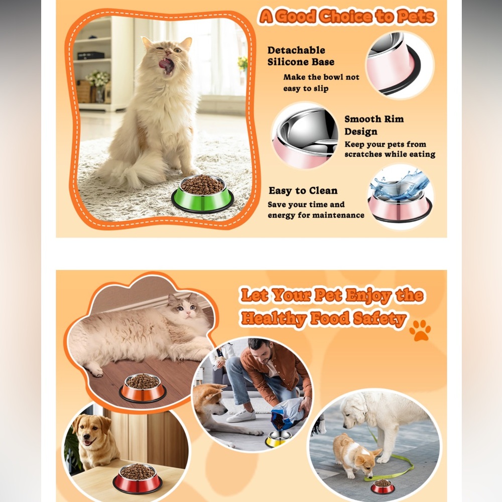 NWT Set of 6 Cats & Dogs Food Nonslip Bowls with Detachable Silicone Base. - Picture 4 of 8